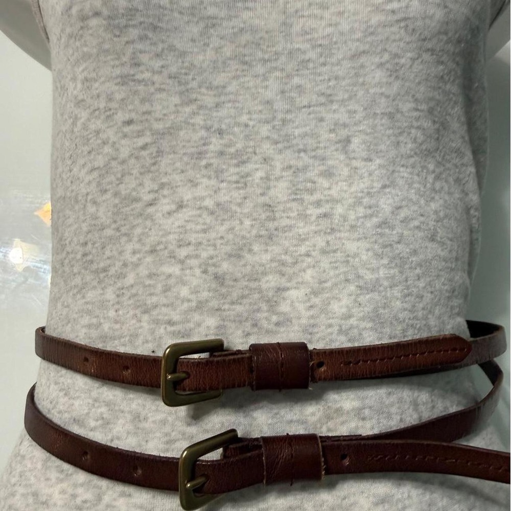 Brown leather double belt with gold buckle 28-32"